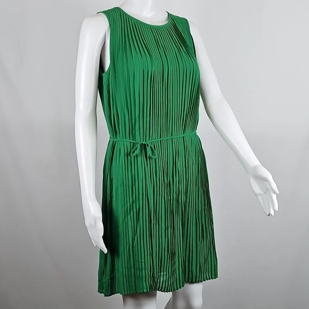 Banana Republic Forest Green Georgette Micro Pleated Sleeveless Mini Dress